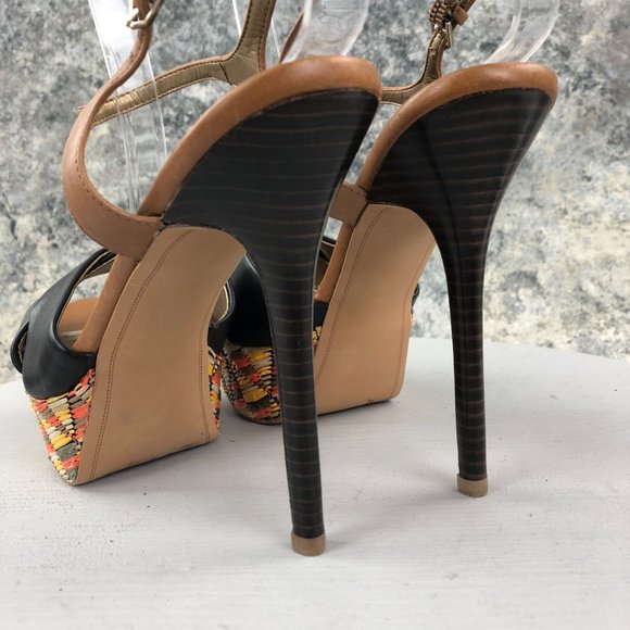 Sam Edelman Women's Size 8.5M Mason Brown Black Leather Multi Platform Heels - Picture 5 of 14